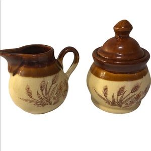 Vintage Country ‘Summer Wheat’ Ceramic Sugar Bowl and Creamer